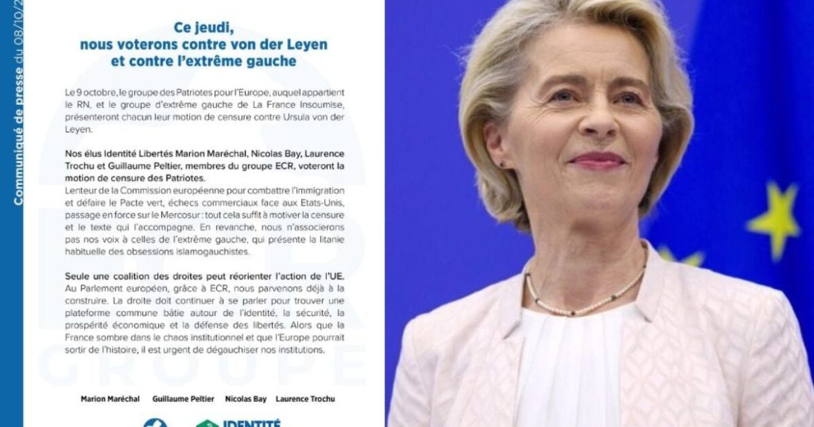 French ECR Delegation Supports Patriots for Europe Censure Motion Against Von der Leyen