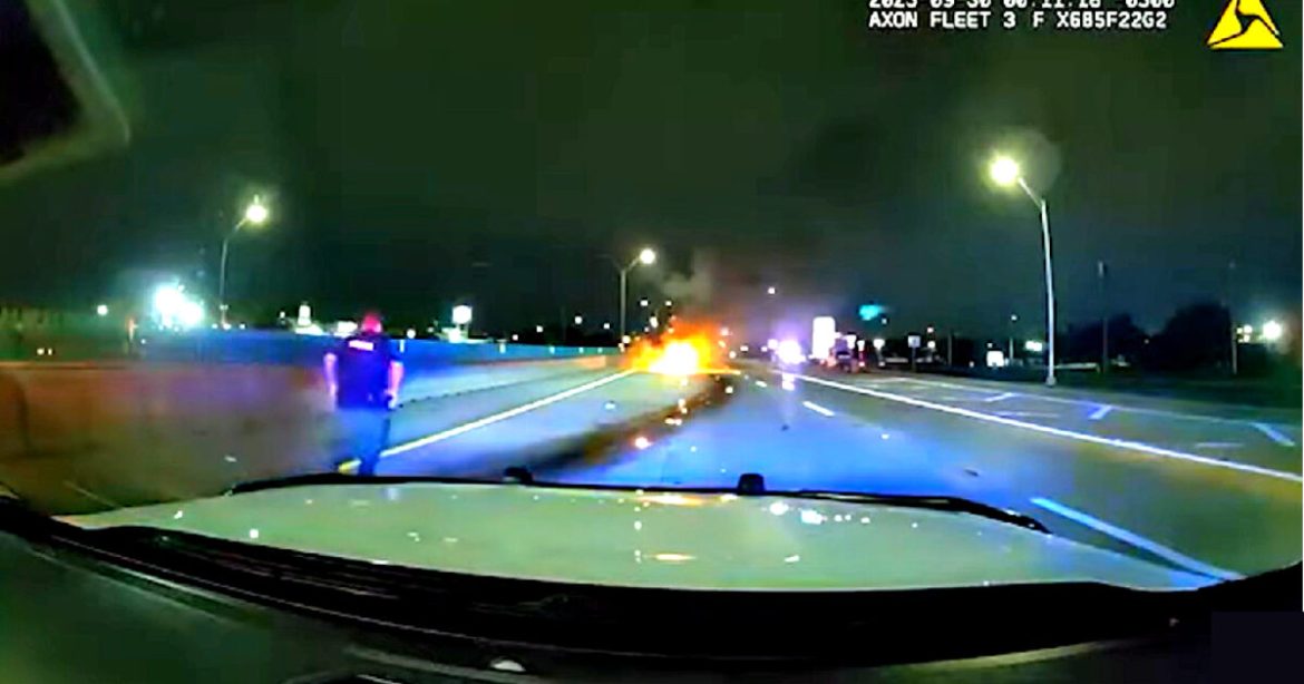 WATCH: Hero Texas Cop Pulls Young Woman from Burning Car After Suspected DUI Accident