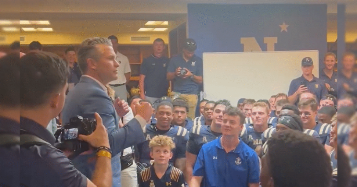 Secretary of War Pete Hegseth Visits Navy Locker Room Following Defeat of Air Force – Midshipmen Go Crazy! (Video)