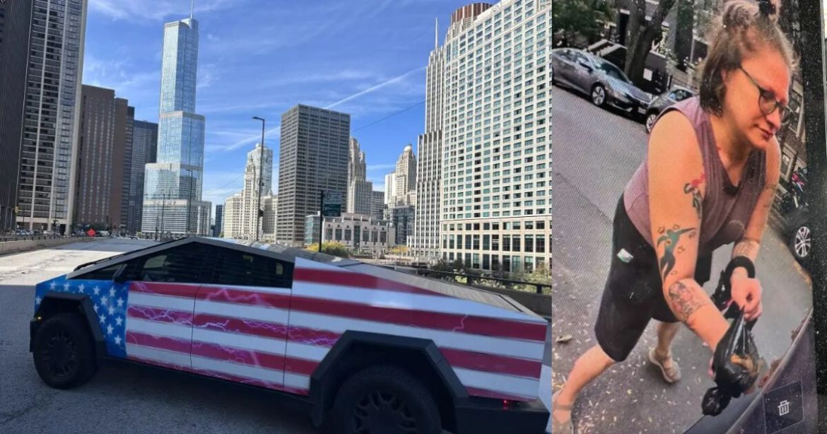 WATCH: Vile Woman Caught on Camera Smearing Dog Feces on Patriotic Trump-Themed Cybertruck in Chicago WATCH: Vile Woman Caught on Camera Smearing Dog Feces on Patriotic Trump-Themed Cybertruck in Chicago