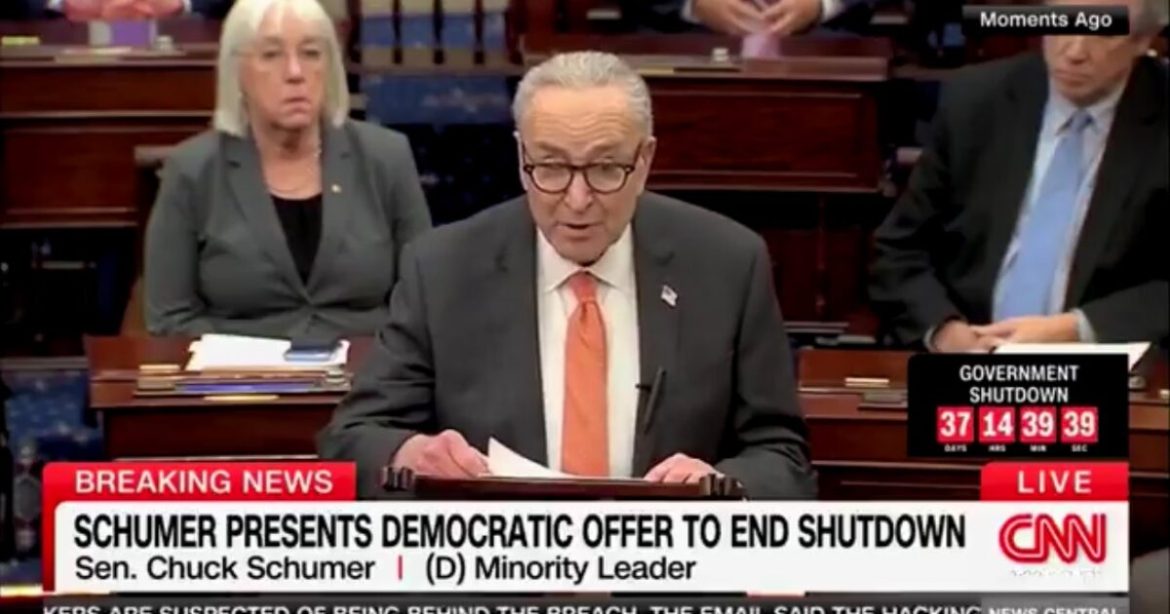 BREAKING: After Holding Americans Hostage for 38 Days, Schumer Unveils New, INSANE Plan to End Shutdown on Senate Floor (VIDEO)