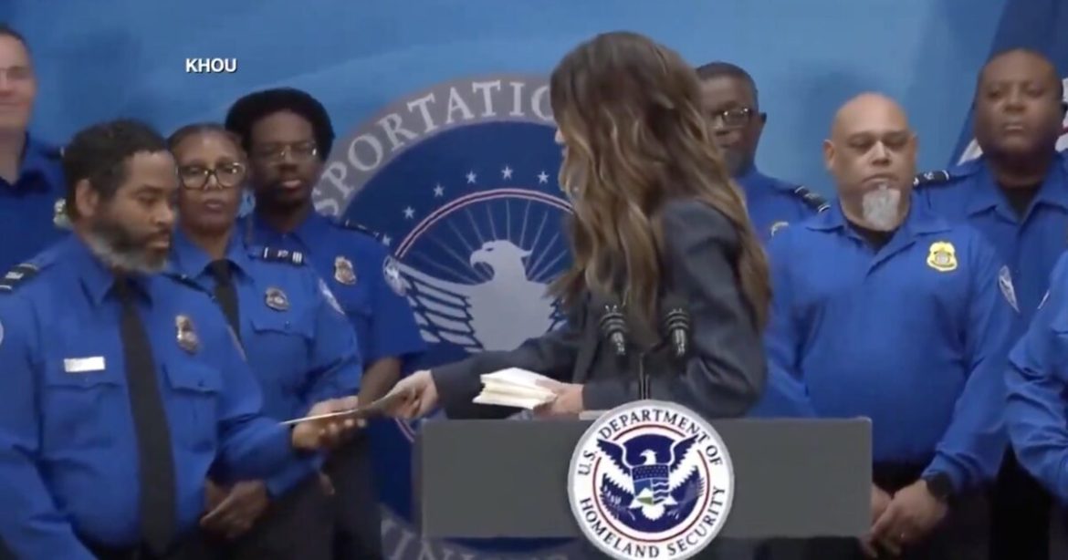 Kristi Noem Hands $10,000 Bonus Checks to TSA Agents Who Didn’t Call Out Sick During the Left’s Shutdown Crisis