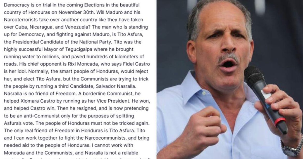 Trump Warns of Maduro’s Narco-Communist Infiltration in Honduras’ Upcoming November 30 Elections and Endorses Tito Asfura as the Only Bulwark of Freedom