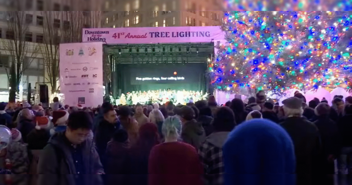 Portland’s Woke ‘Tree’ Lighting Celebration Omits Any Reference to Christmas, Chant “Free Palestine” Instead