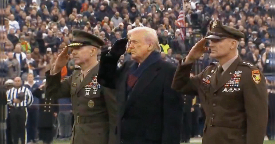 President Trump Welcomed to Army Navy with Thunderous Applause, Salutes During Moving Star-Spangled Banner Rendition (Video)