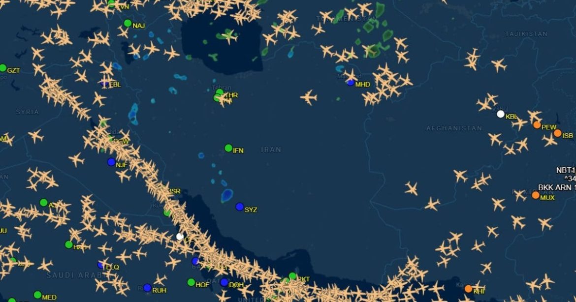 Iranian Airspace Empties –  Only Flights from China and Russia Identified Over Iran