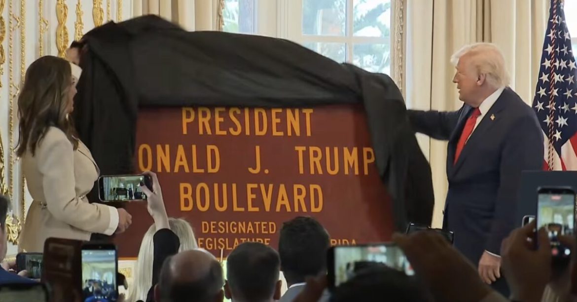 (VIDEO) Trump Unveils President Donald J. Trump Boulevard Sign: “That’s a Serious Sign”