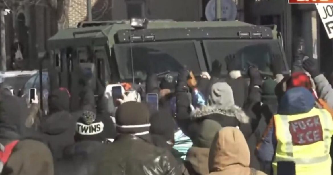WATCH: Chaos Erupts in Minneapolis Following ICE Involved Shooting as Leftists Throw Rocks at ICE, Block Armored ICE Vehicle, Set Dumpster Ablaze in Organized Insurrection (VIDEOS)