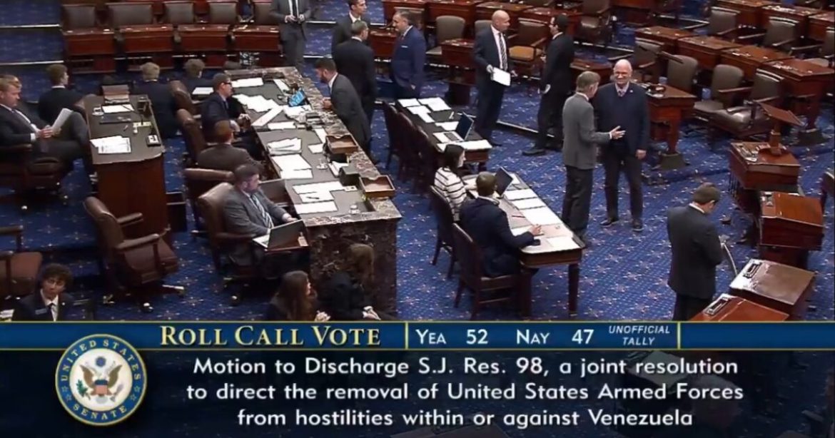 JUST IN: Senate Votes 52-47 to Advance Venezuela War Powers Resolution to Limit President Trump’s Military Actions – 5 Republicans Join the Dems