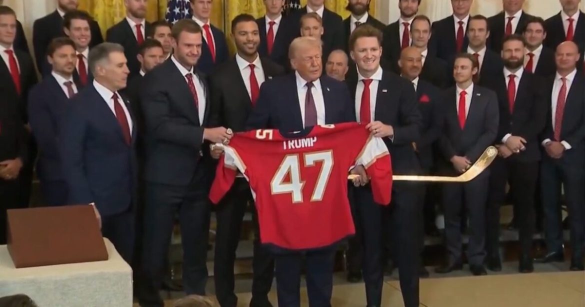 Amazing Moment Florida Panthers Present President Trump with Golden Hockey Stick, “47” Jersey and Rings at White House to Celebrate Stanley Cup Win (VIDEO)