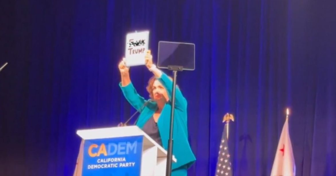 WATCH: California Gubernatorial Candidate Katie Porter Waves Vulgar ‘F— Trump’ Sign at California Democratic Convention