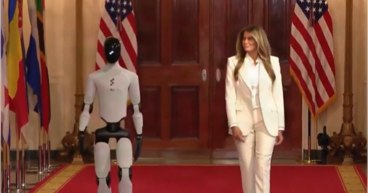 First Lady Melania Trump Walks Alongside Humanoid Robot at White House Tech Summit (VIDEO)